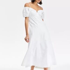 I.N.C Cotton White Midi Dress with puff sleeve Medium NWT